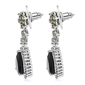 D'Joy California Black Jade and Multi Gemstone 7.70 ctw Flower Drop Earrings in Rhodium Over Sterling Silver