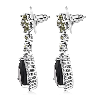 D'Joy California Black Jade and Multi Gemstone 7.70 ctw Flower Drop Earrings in Rhodium Over Sterling Silver