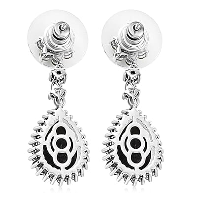 D'Joy California Black Jade and Multi Gemstone 7.70 ctw Flower Drop Earrings in Rhodium Over Sterling Silver