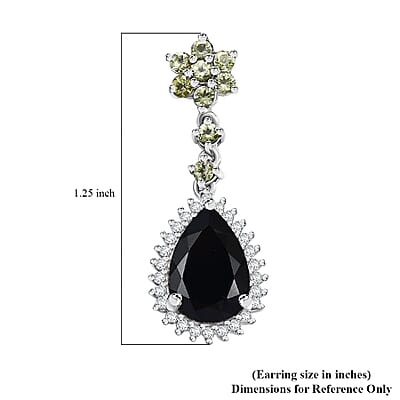 D'Joy California Black Jade and Multi Gemstone 7.70 ctw Flower Drop Earrings in Rhodium Over Sterling Silver