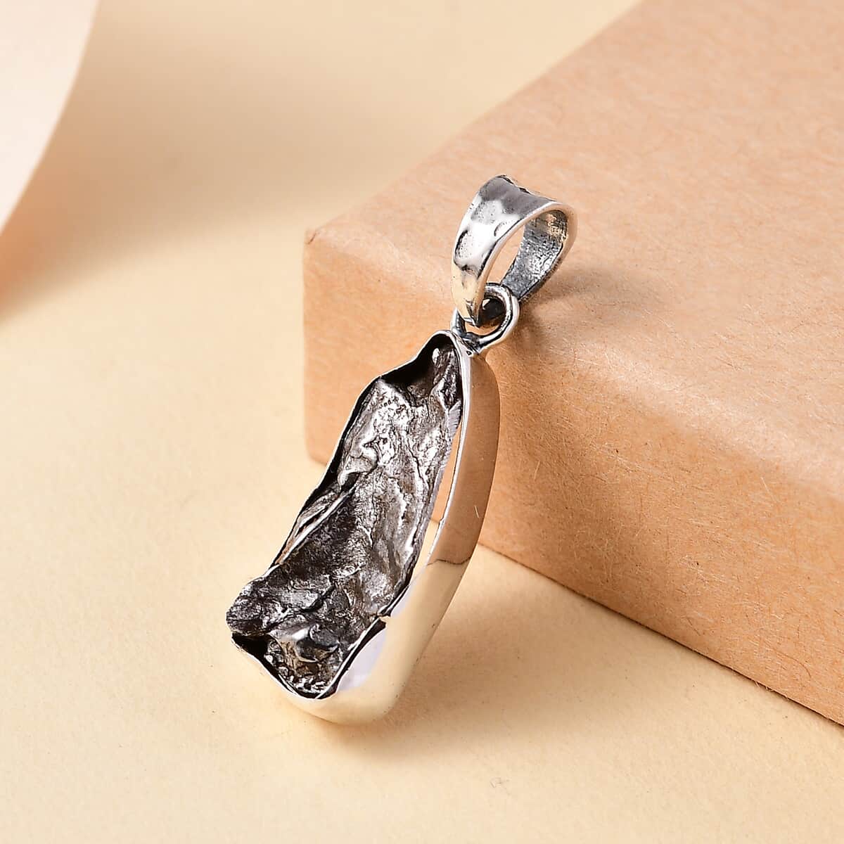 Artisan Crafted Rough Cut Marvelous Meteorite Pendant in Black Oxidized Sterling Silver image number 1