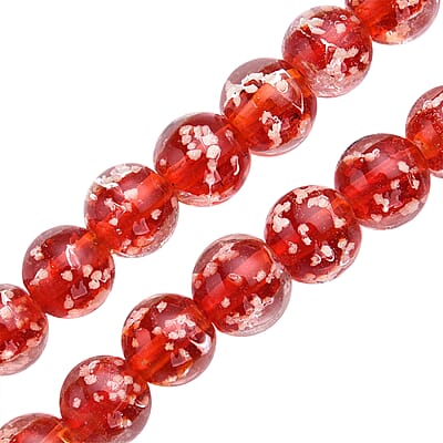 Red Color Murano Style Beaded Necklace 20 Inches in Stainless Steel