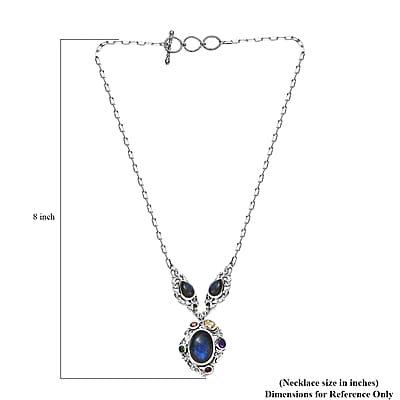 Karis Malagasy Labradorite and Multi Gemstone 19.60 ctw Celestial Garden Necklace in Platinum Bond 18 Inches