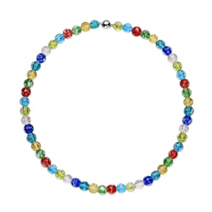 Multi Color Murano Style Beaded Necklace 20 Inches in Stainless Steel
