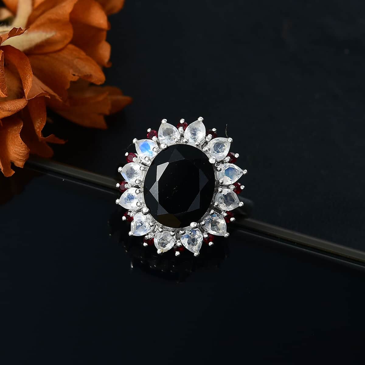 California Black Jade, Multi Gemstone Ring in Rhodium Over Sterling Silver (Size 10.0) 7.25 ctw image number 2