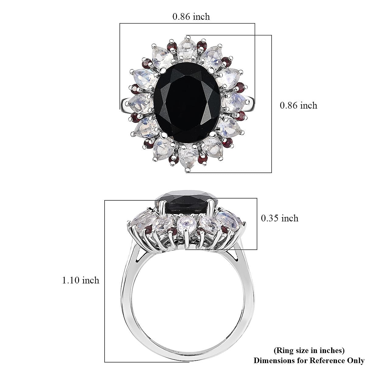 California Black Jade and Multi Gemstone 7.00 ctw Dahlia Bloom Ring in Rhodium Over Sterling Silver (Size 10.0)