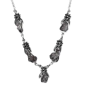 Artisan Crafted Rough Cut Marvelous Meteorite Floral Necklace in Black Oxidized Sterling Silver 18-20 Inches