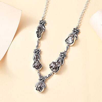 D'Joy Artisan Crafted Rough Cut Marvelous Meteorite Floral Necklace in Black Oxidized Sterling Silver 18-20 Inches