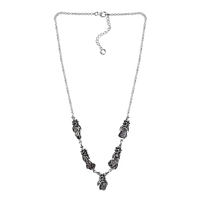 D'Joy Artisan Crafted Rough Cut Marvelous Meteorite Floral Necklace in Black Oxidized Sterling Silver 18-20 Inches
