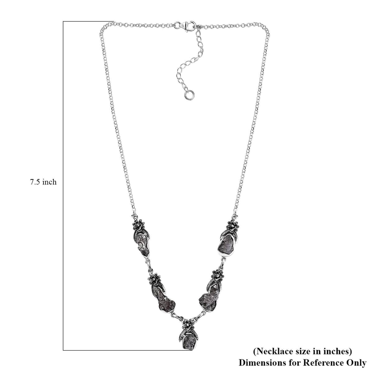 Artisan Crafted Rough Cut Marvelous Meteorite Floral Necklace in Black Oxidized Sterling Silver 18-20 Inches image number 5