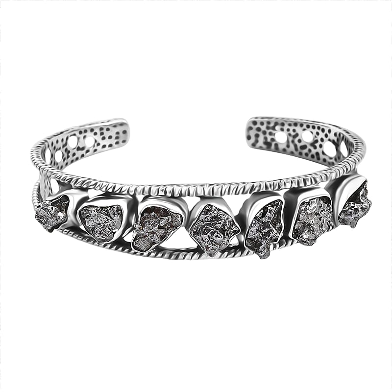D'Joy Artisan Crafted Rough Cut Marvelous Meteorite Cuff Bracelet in Black Oxidized Sterling Silver (7.25 In)
