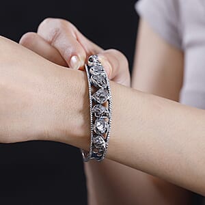 D'Joy Artisan Crafted Rough Cut Marvelous Meteorite Cuff Bracelet in Black Oxidized Sterling Silver (7.25 In)