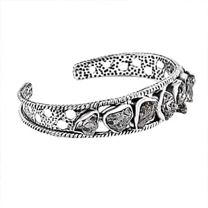 D'Joy Artisan Crafted Rough Cut Marvelous Meteorite Cuff Bracelet in Black Oxidized Sterling Silver (7.25 In)