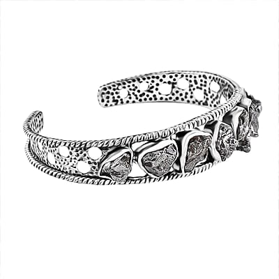 D'Joy Artisan Crafted Rough Cut Marvelous Meteorite Cuff Bracelet in Black Oxidized Sterling Silver (7.25 In)