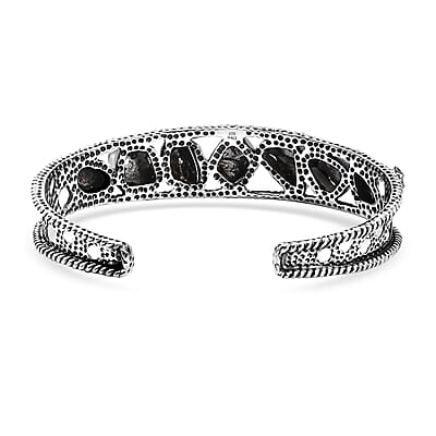 D'Joy Artisan Crafted Rough Cut Marvelous Meteorite Cuff Bracelet in Black Oxidized Sterling Silver (7.25 In)