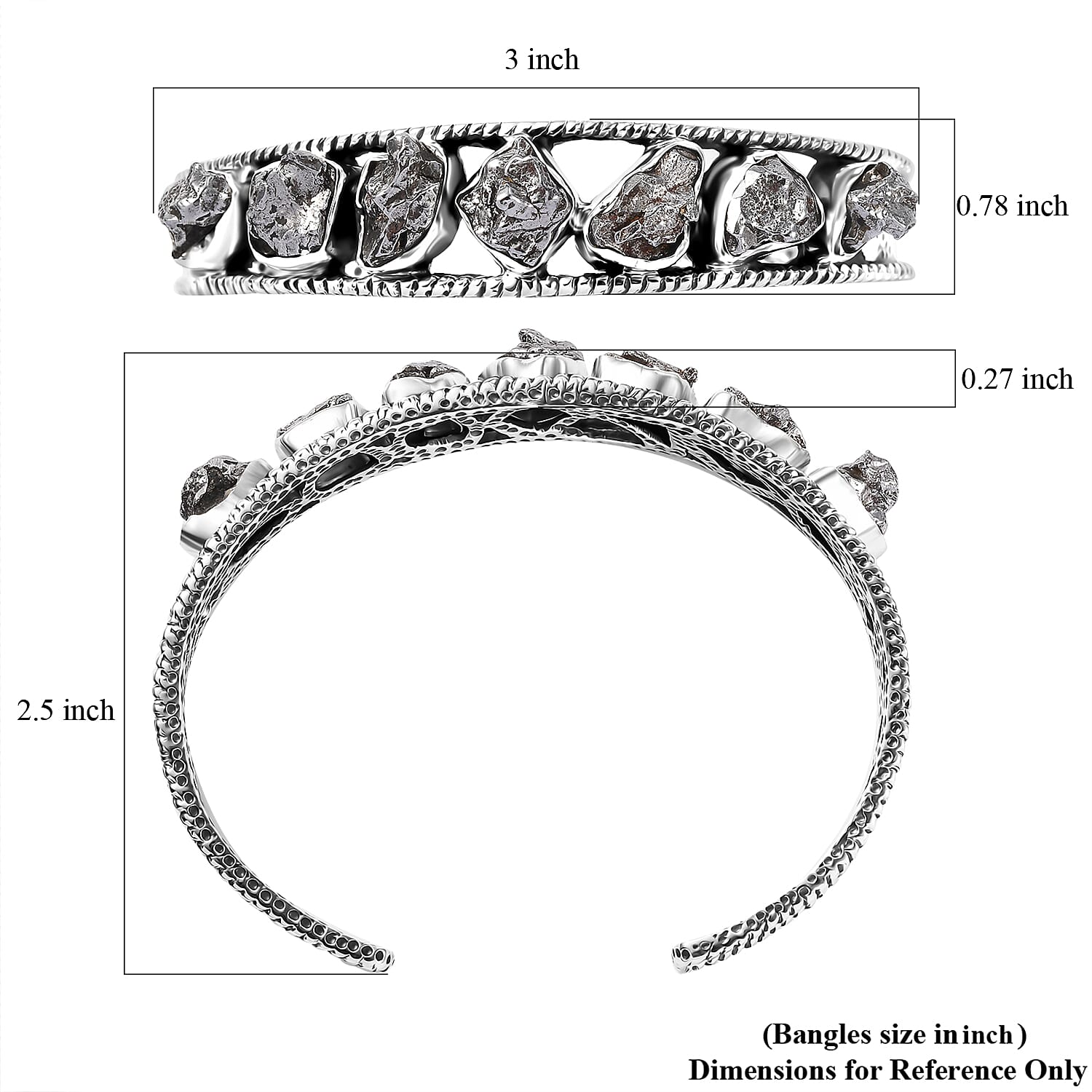 D'Joy Artisan Crafted Rough Cut Marvelous Meteorite Cuff Bracelet in Black Oxidized Sterling Silver (7.25 In)
