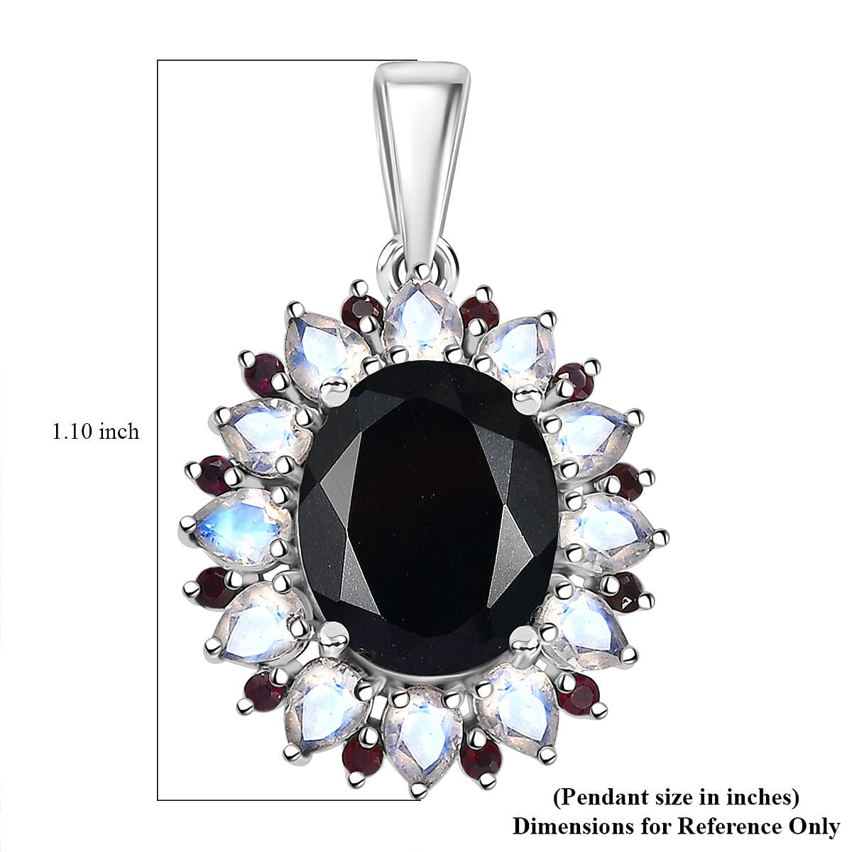 California Black Jade and Multi Gemstone 6.90 ctw Dahlia Bloom Pendant without Chain in Rhodium Over Sterling Silver