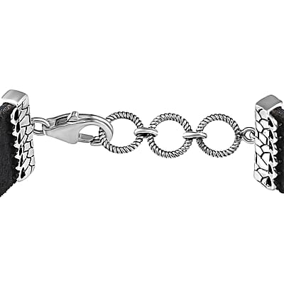D'Joy Artisan Crafted Rough Cut Marvelous Meteorite Leather Bracelet in Black Oxidized Sterling Silver (6.50-8.0In)