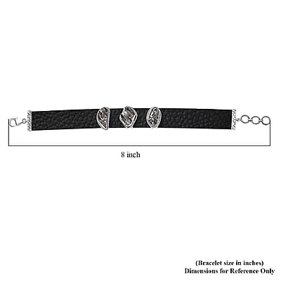 D'Joy Artisan Crafted Rough Cut Marvelous Meteorite Leather Bracelet in Black Oxidized Sterling Silver (6.50-8.0In)