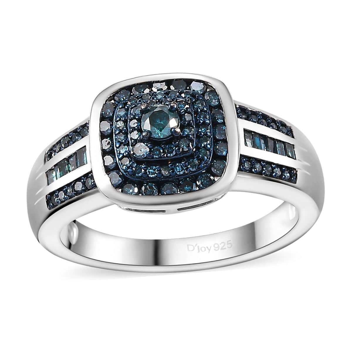 Blue Diamond 0.50 ctw Azure Halo Ring in Rhodium Over Sterling Silver (Size 10.0) image number 0