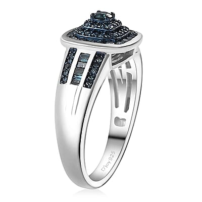 D'Joy Blue Diamond 0.50 ctw Azure Halo Ring in Rhodium Over Sterling Silver (Size 10.0)
