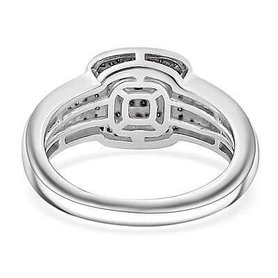 D'Joy Blue Diamond 0.50 ctw Azure Halo Ring in Rhodium Over Sterling Silver (Size 10.0)