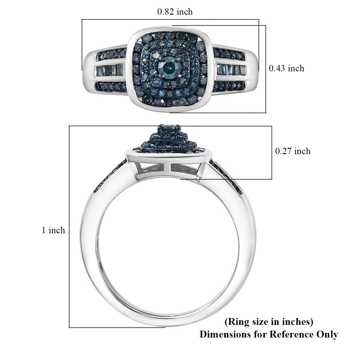 Blue Diamond 0.50 ctw Azure Halo Ring in Rhodium Over Sterling Silver (Size 10.0) image number 5