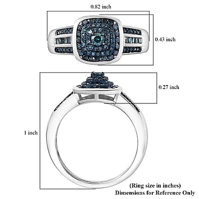 D'Joy Blue Diamond 0.50 ctw Azure Halo Ring in Rhodium Over Sterling Silver (Size 10.0)