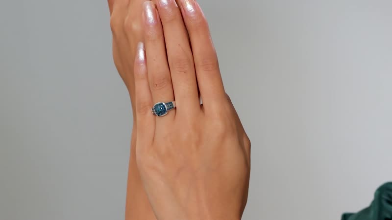 Doorbuster Blue Diamond (IR) Ring in Rhodium Over Sterling Silver (Size 7.0) 0.50 ctw