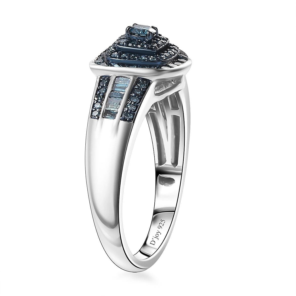 D'Joy Blue Diamond 0.50 ctw Azure Halo Ring in Rhodium Over Sterling Silver (Size 7.0) image number 3
