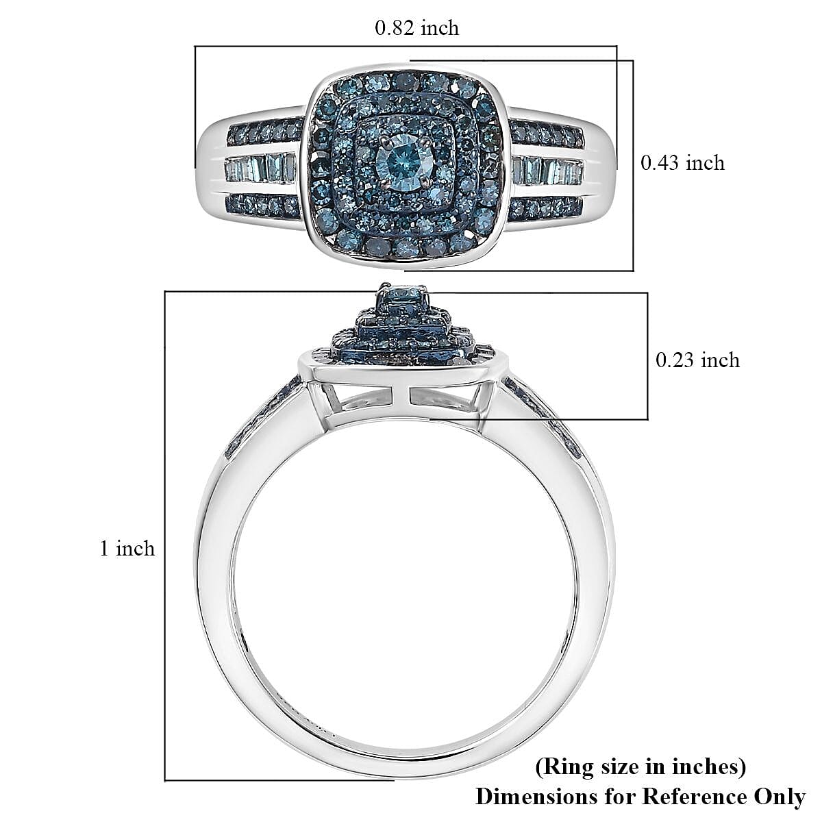 D'Joy Blue Diamond 0.50 ctw Azure Halo Ring in Rhodium Over Sterling Silver (Size 7.0) image number 5