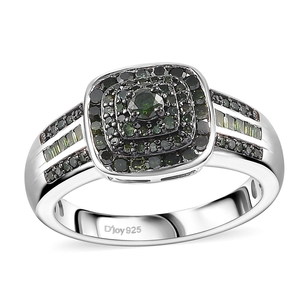 Green Diamond 0.50 ctw Azure Halo Ring in Rhodium Over Sterling Silver (Size 6.0) image number 0