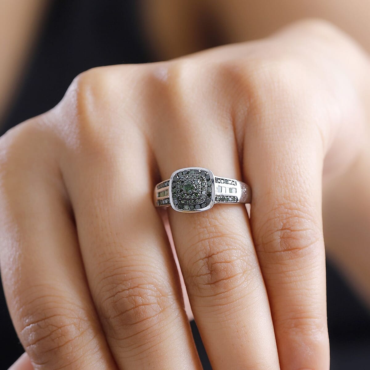 Green Diamond 0.50 ctw Azure Halo Ring in Rhodium Over Sterling Silver (Size 6.0) image number 2