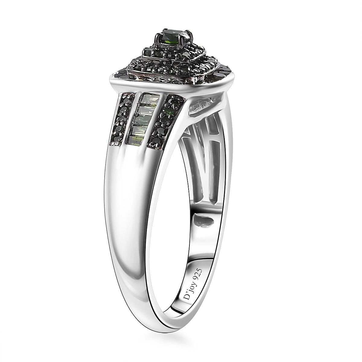 Green Diamond 0.50 ctw Azure Halo Ring in Rhodium Over Sterling Silver (Size 6.0) image number 3