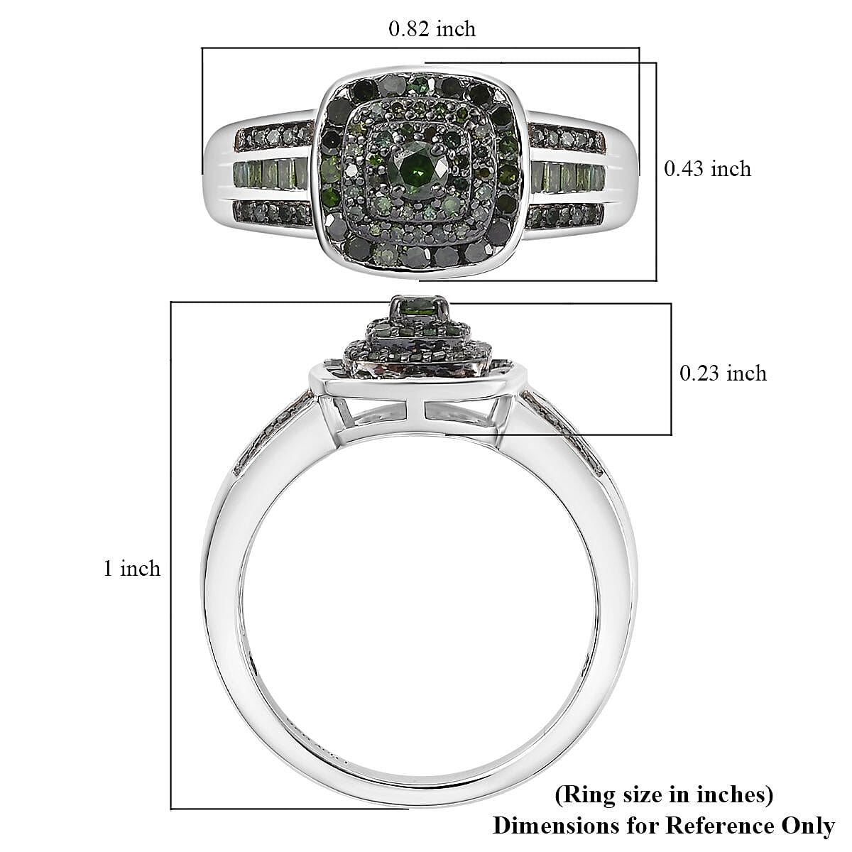 Green Diamond 0.50 ctw Azure Halo Ring in Rhodium Over Sterling Silver (Size 6.0) image number 5