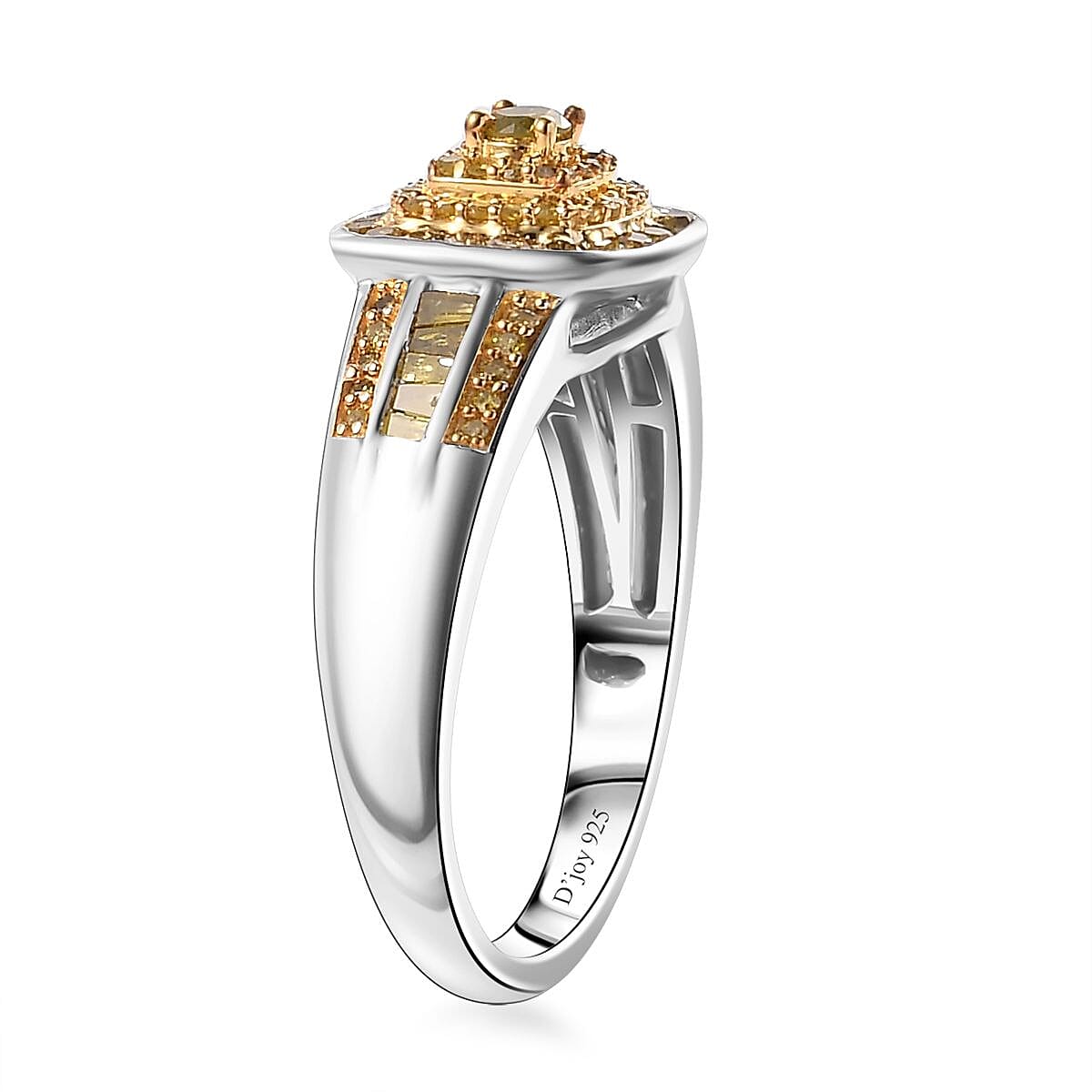 D'Joy Yellow Diamond 0.50 ctw Azure Halo Ring in Rhodium Over Sterling Silver (Size 9.0) image number 3