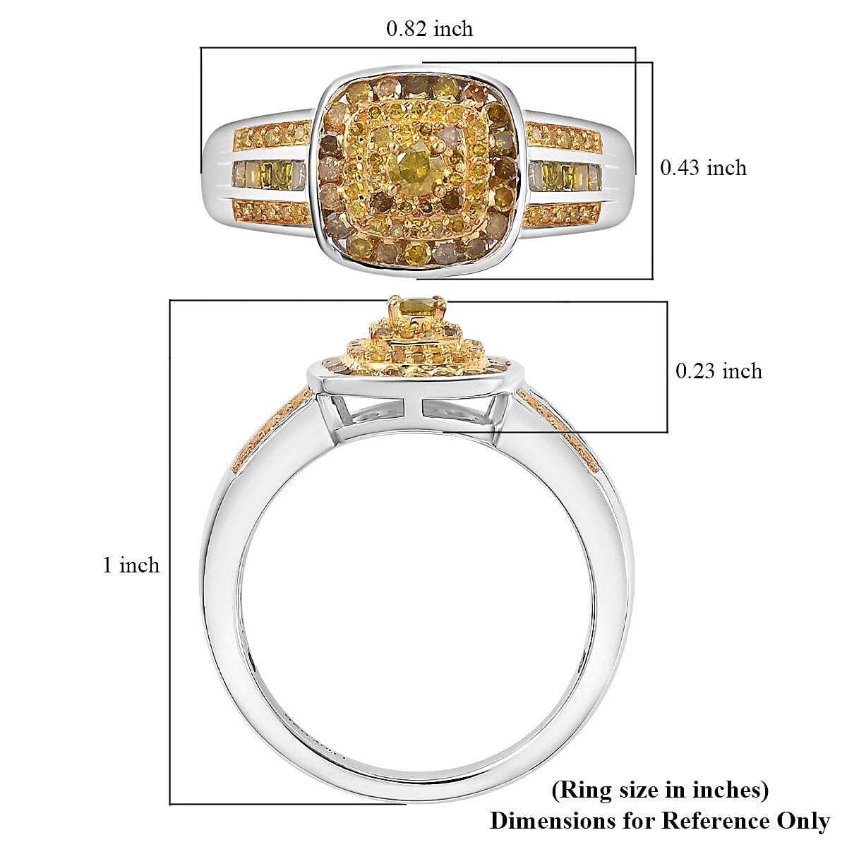 D'Joy Yellow Diamond 0.50 ctw Azure Halo Ring in Rhodium Over Sterling Silver (Size 9.0) image number 5