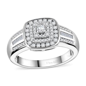 Diamond 0.50 ctw Azure Halo Ring in Rhodium Over Sterling Silver (Size 6.0)
