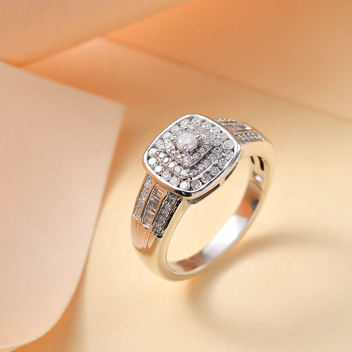 Diamond 0.50 ctw Azure Halo Ring in Rhodium Over Sterling Silver (Size 6.0) image number 1