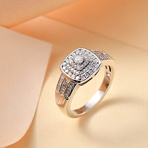 Diamond 0.50 ctw Azure Halo Ring in Rhodium Over Sterling Silver (Size 6.0)