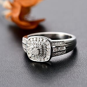 Diamond 0.50 ctw Azure Halo Ring in Rhodium Over Sterling Silver (Size 6.0)