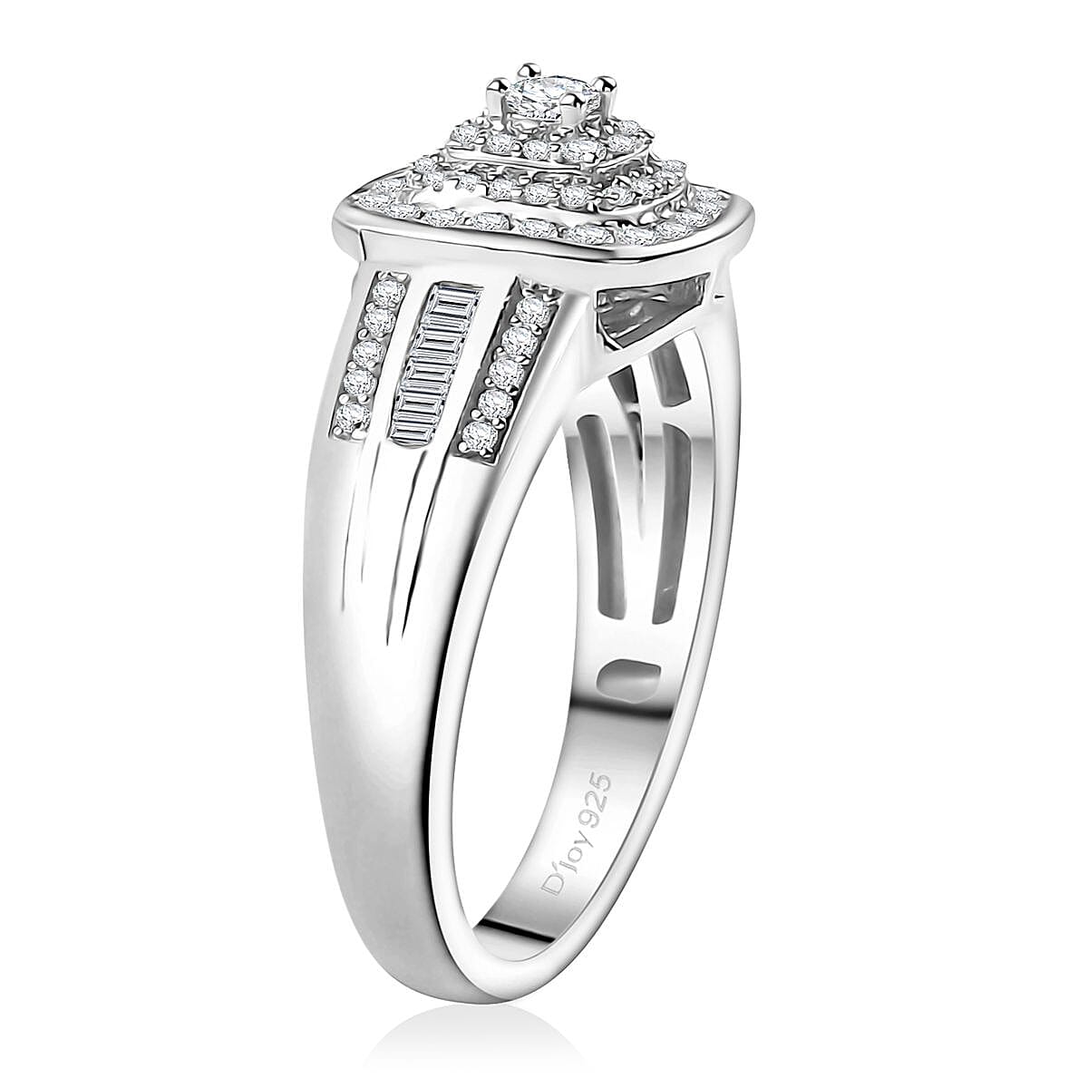 D'Joy Diamond 0.50 ctw Azure Halo Ring in Rhodium Over Sterling Silver (Size 7.0) image number 4