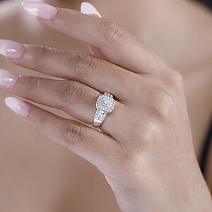 D'Joy Diamond 0.50 ctw Azure Halo Ring in Rhodium Over Sterling Silver (Size 8.0)