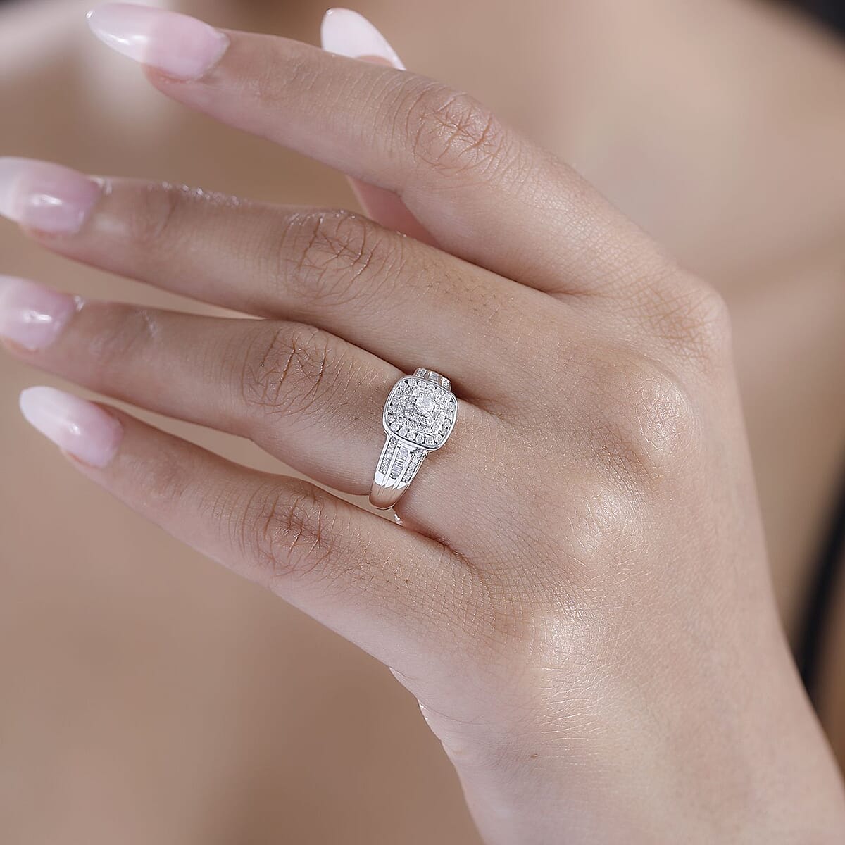 D'Joy Diamond 0.50 ctw Azure Halo Ring in Rhodium Over Sterling Silver (Size 9.0) image number 3