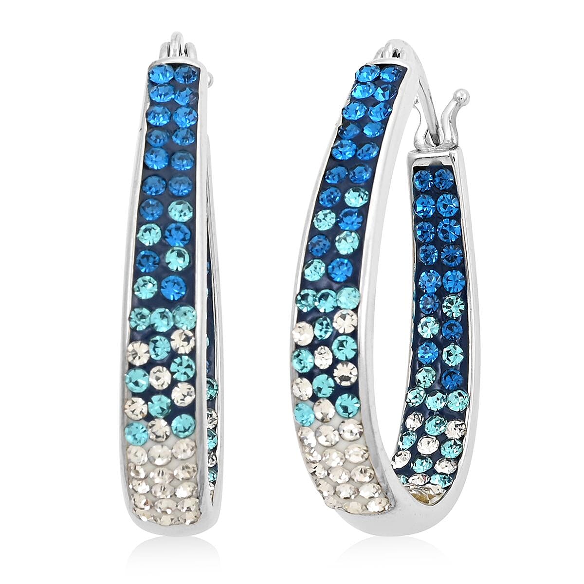Simulated Blue and White Diamond Earrings in Silvertone 2.55 ctw image number 0
