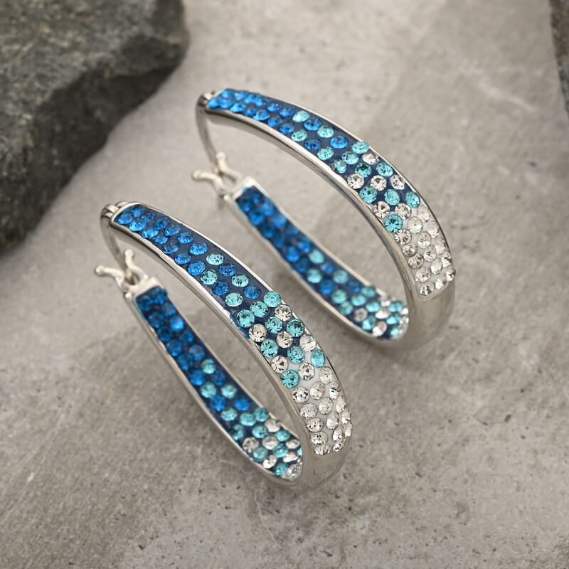 Simulated Blue and White Diamond Earrings in Silvertone