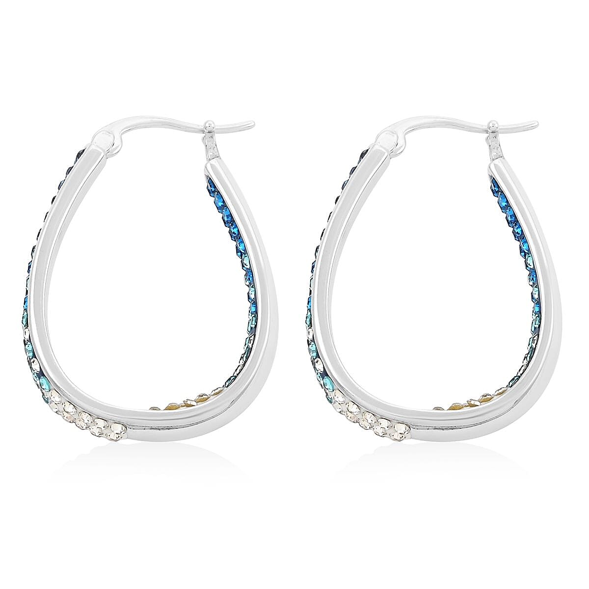 Simulated Blue and White Diamond Earrings in Silvertone 2.55 ctw image number 4