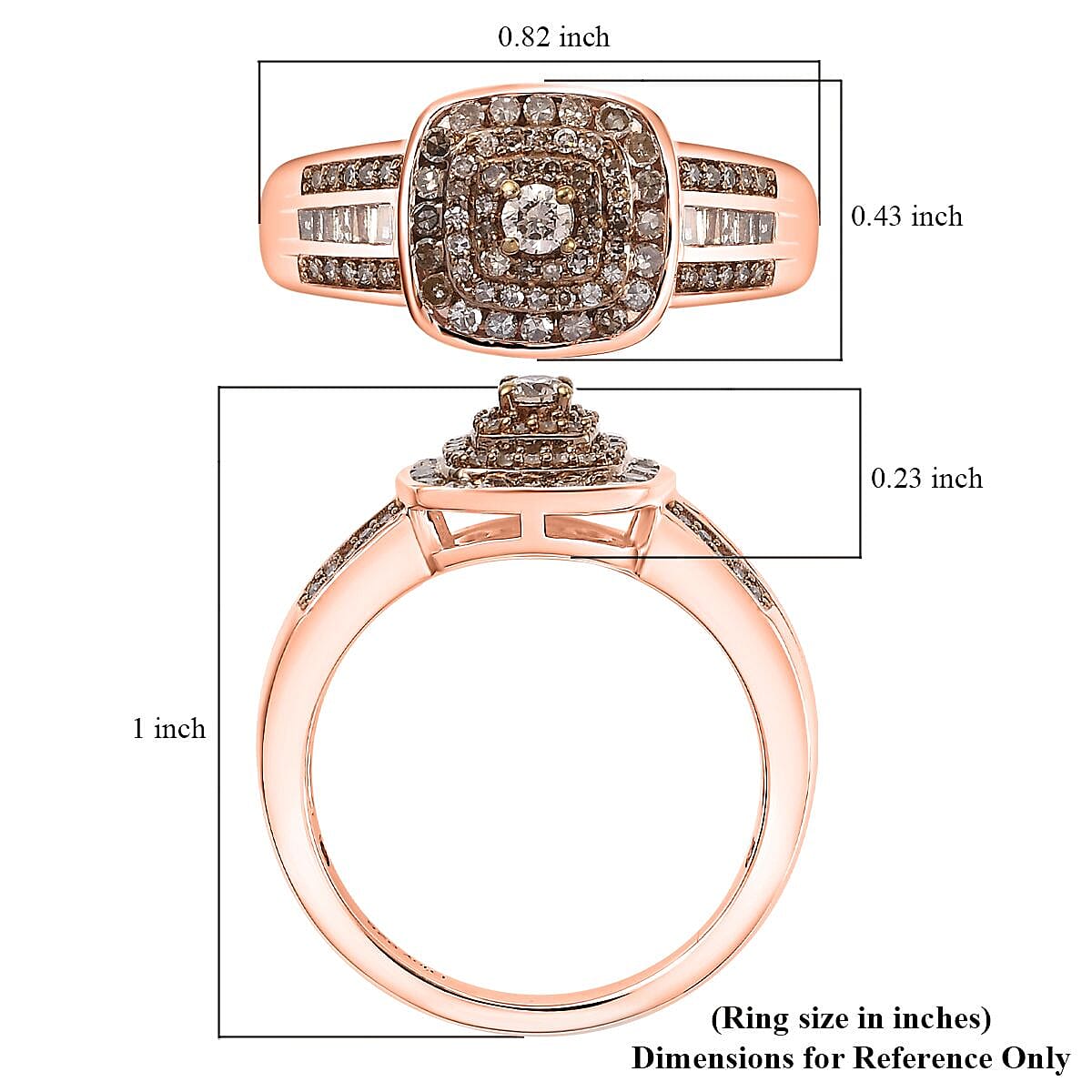 Natural Champagne Diamond 0.50 ctw Azure Halo Ring in 18K Vermeil Rose Gold Over Sterling Silver (Size 10.0) image number 5