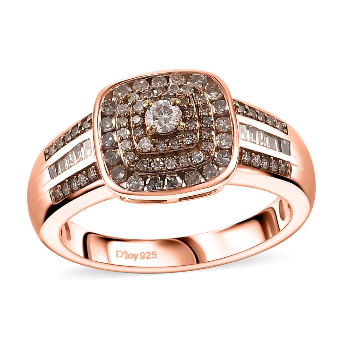 Natural Champagne Diamond 0.50 ctw Azure Halo Ring in 18K Vermeil Rose Gold Over Sterling Silver (Size 7.0) image number 0