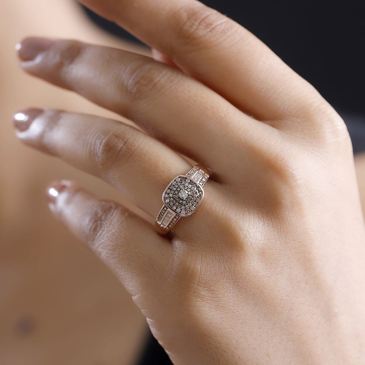 Natural Champagne Diamond 0.50 ctw Azure Halo Ring in 18K Vermeil Rose Gold Over Sterling Silver (Size 7.0) image number 2